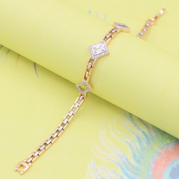 "Elegant Rose Gold+Silver Geometric Stone Bracelet, XPBL0846 - Picture 2 of 13